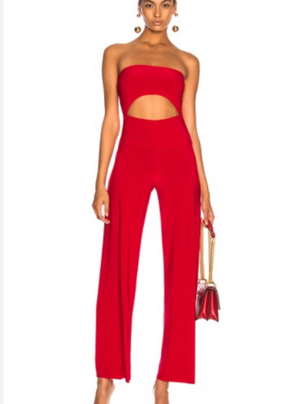 Strapless Red Wide-Leg Cutout Jumpsuit